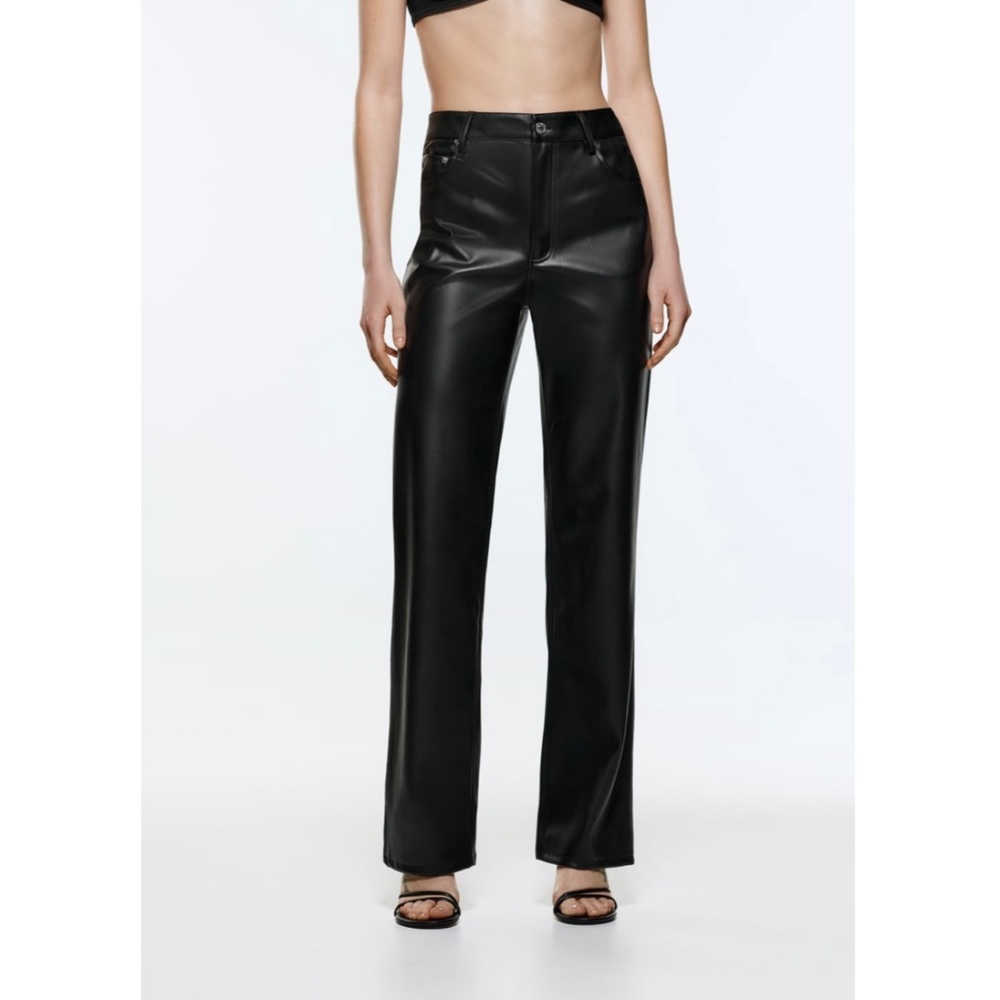 Zara FULL LENGTH FAUX LEATHER PANTS - Black / 12
